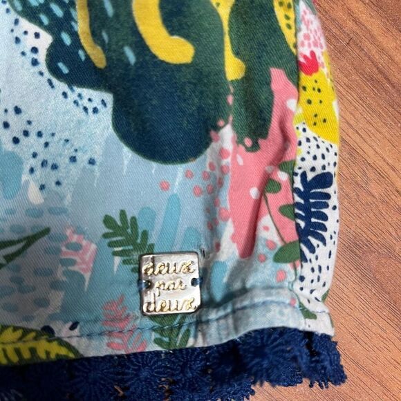 Deux par Deux Kids Psychedelic Forest Lace Trim Cotton Shorts Blue Size 3 - Picture 5 of 9